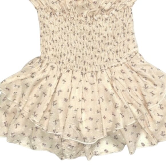 Floral Off-Shoulder Smocked Ruffle Fit-and-Flare Romper Bow Tie Straps XS - Picture 5 of 11